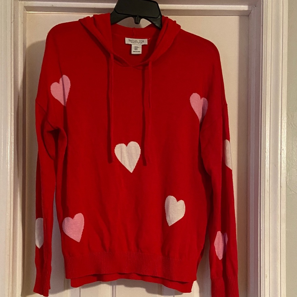 Rachel Zoe Red Hoodie with White Heart Accents